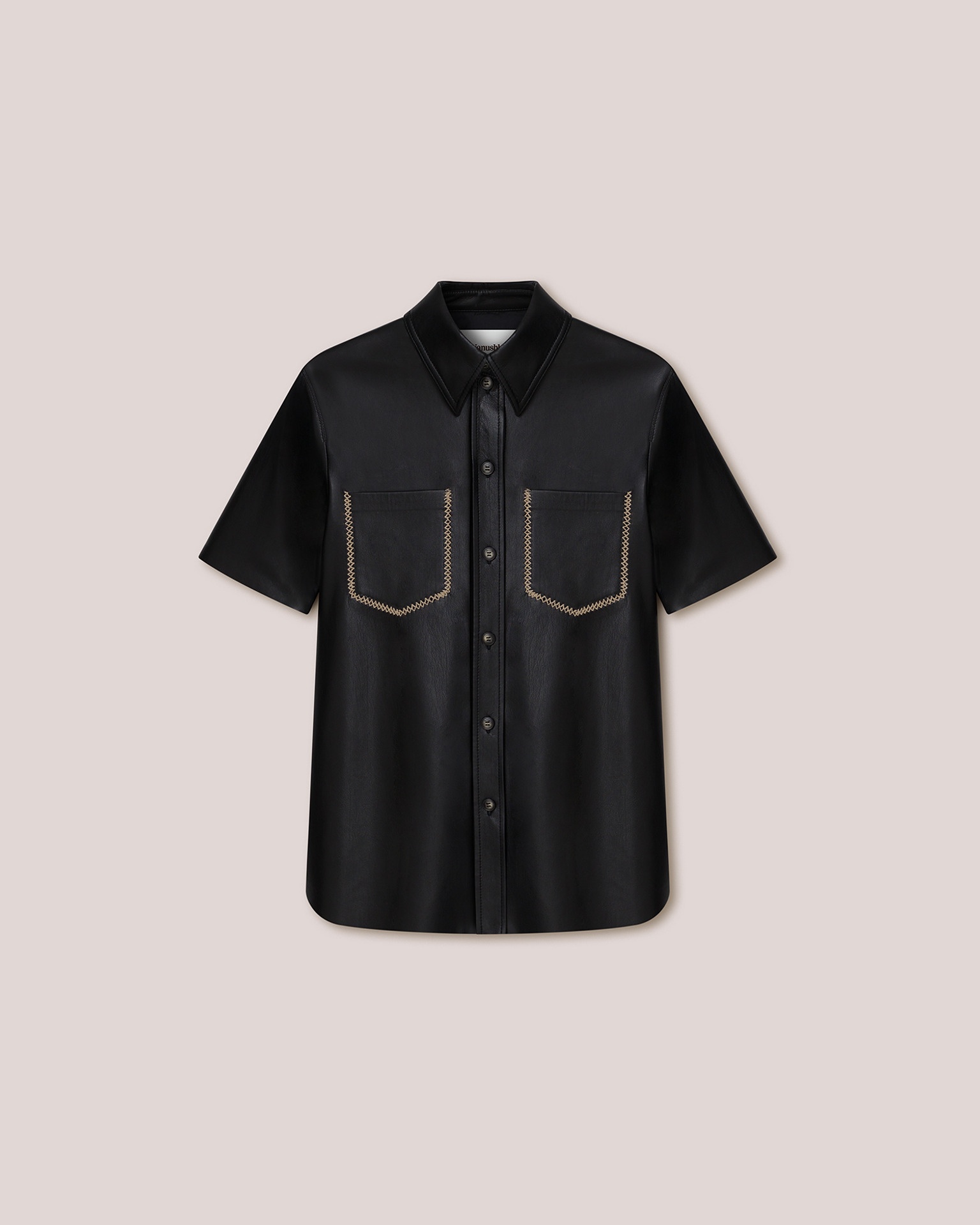 MAYRA - Vegan leather merrow-stitch shirt - Black - 1
