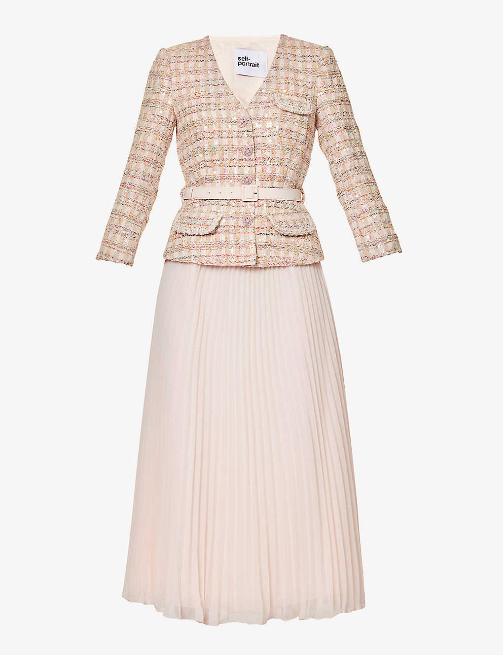 self portrait Sequin embellished pleated skirt woven midi dress selfridges REVERSIBLE