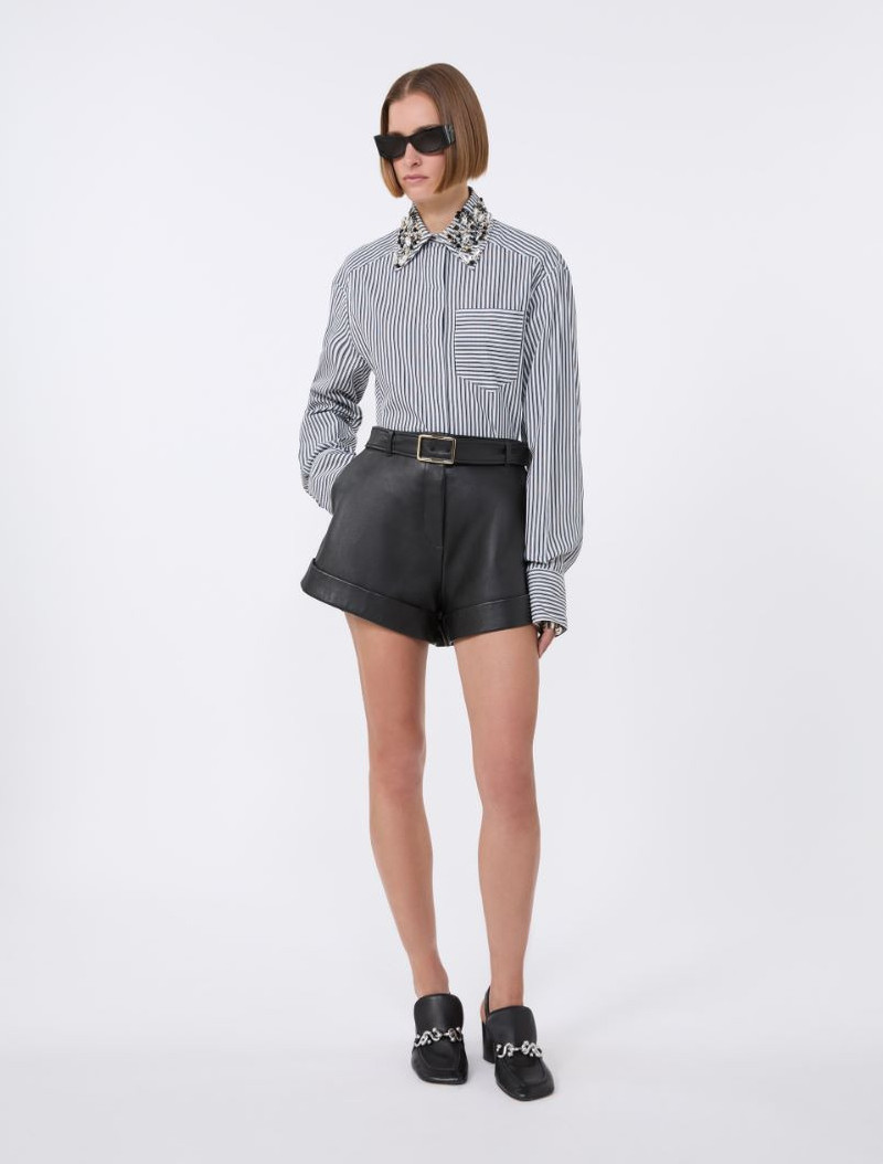 Sportmax Striped poplin cropped shirt - black outlook
