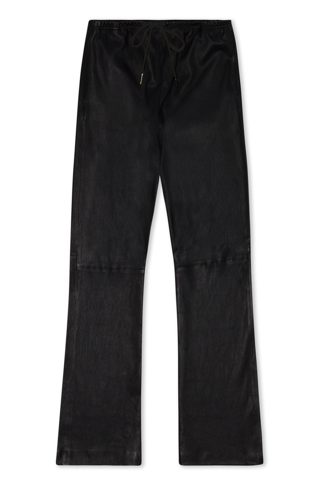 BLACK LEATHER STRAIGHT LEG PANTS - 5