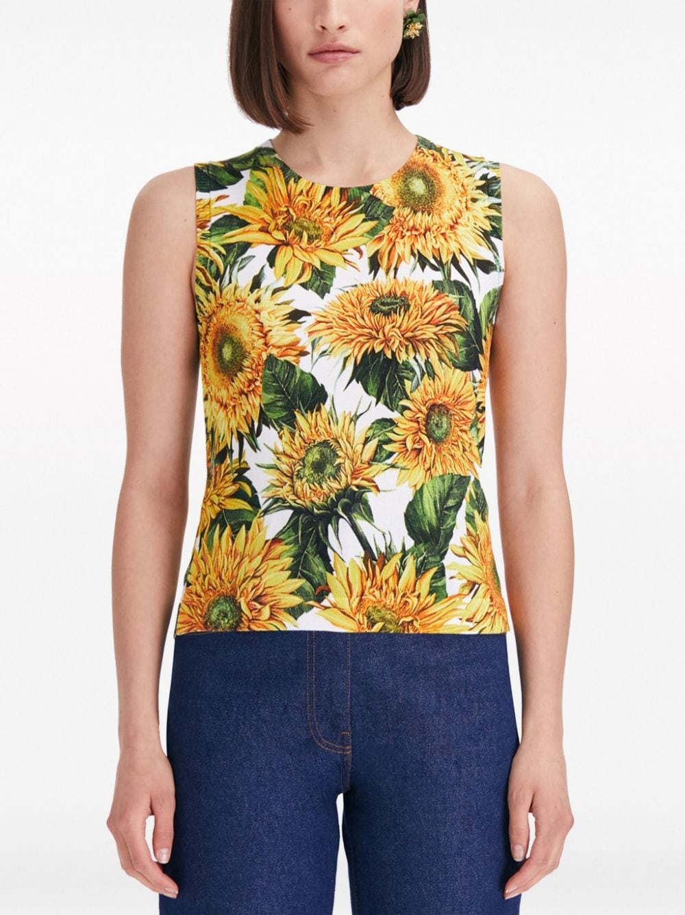 floral-print round-neck tank top - 3
