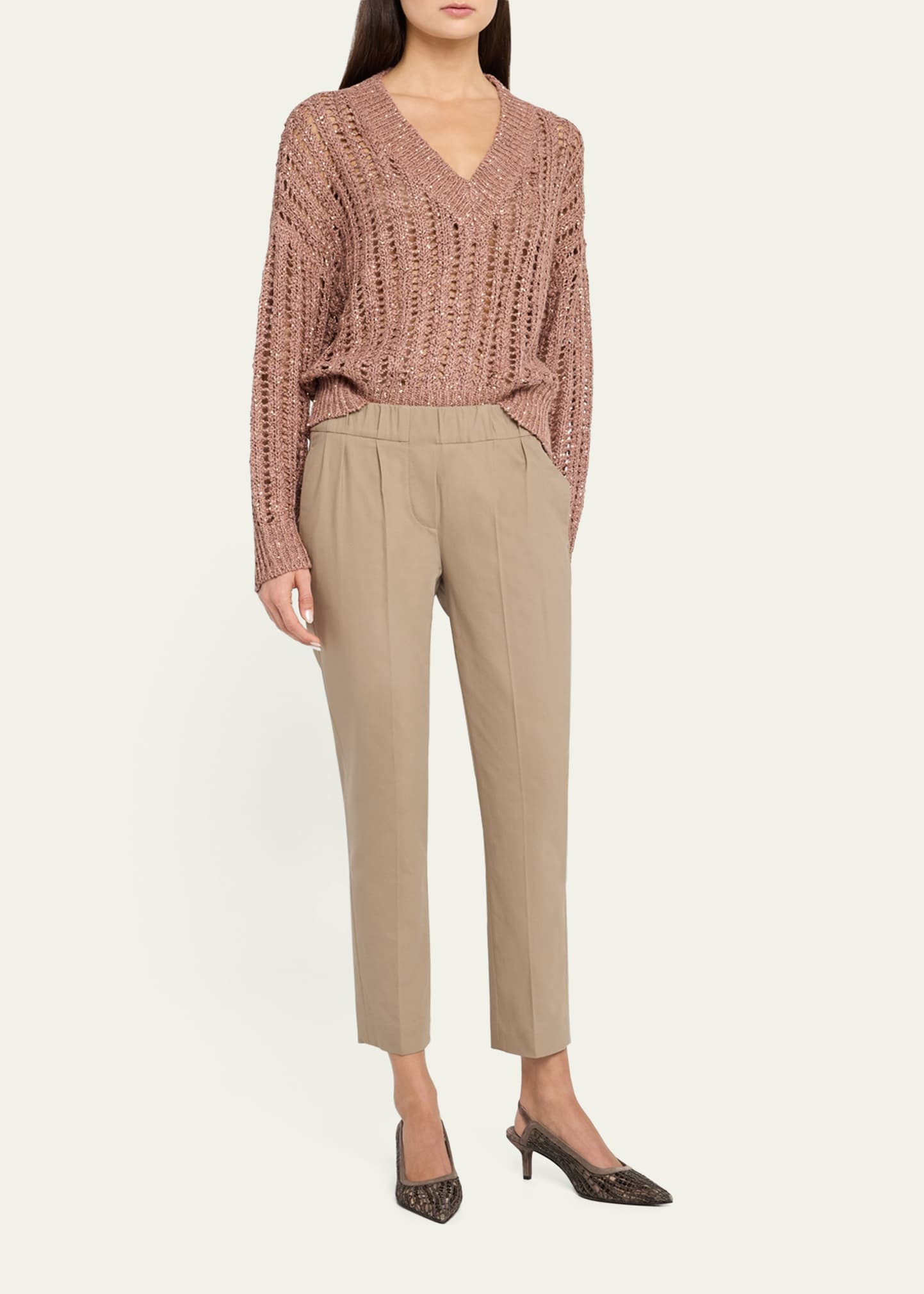 Cotton Slim-Leg Ankle Pull-On Pants - 2