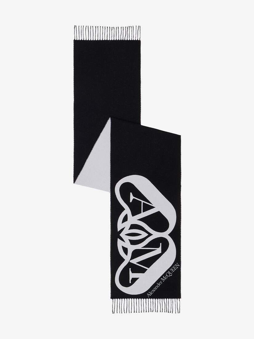 Women's Half Seal Logo Scarf in Black/ivory - 3