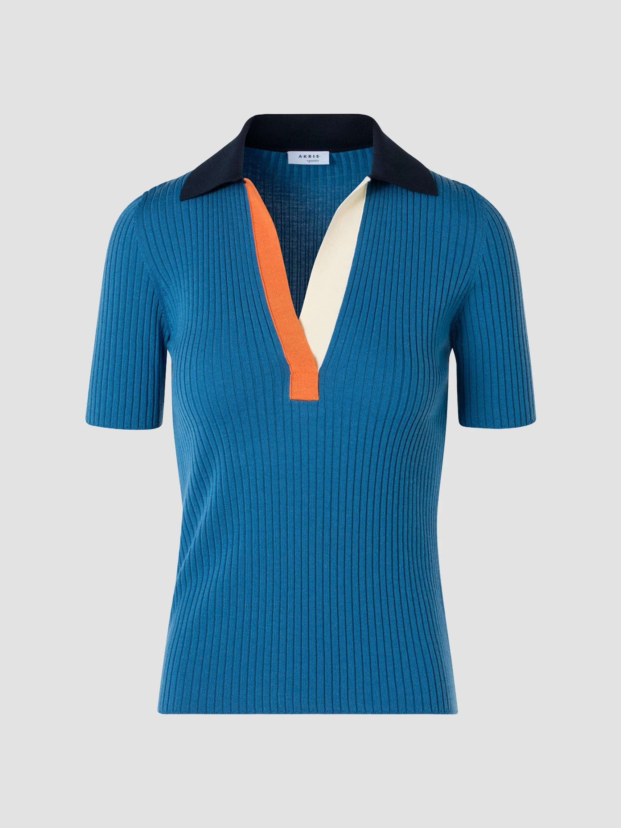 Women's Rib-Knit Wool Short-Sleeve Polo Shirt - Multicolor - 1