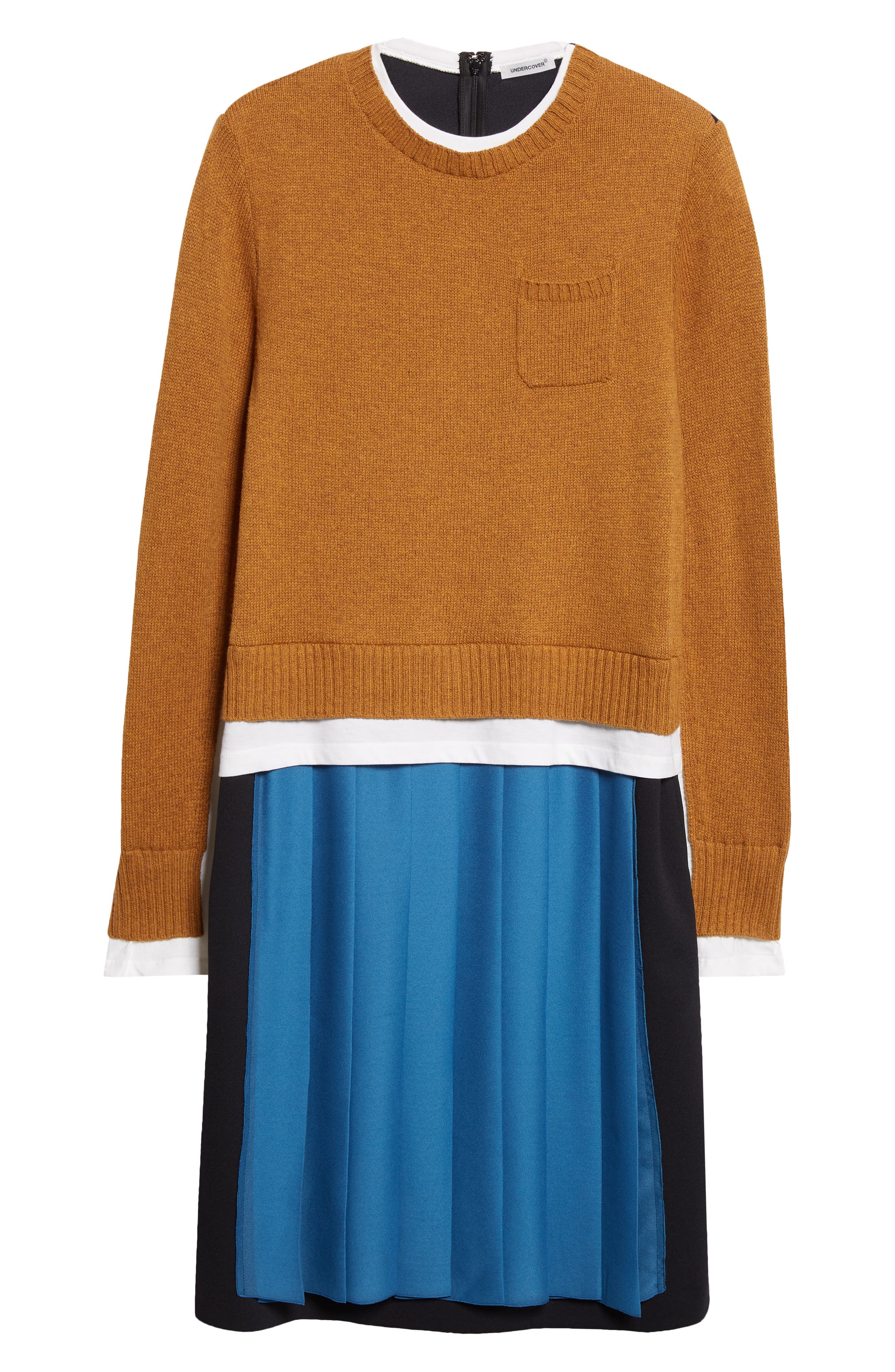 Undercover Layered Effect Long Sleeve Mixed Media Dress in Mustard at Nordstrom - 5
