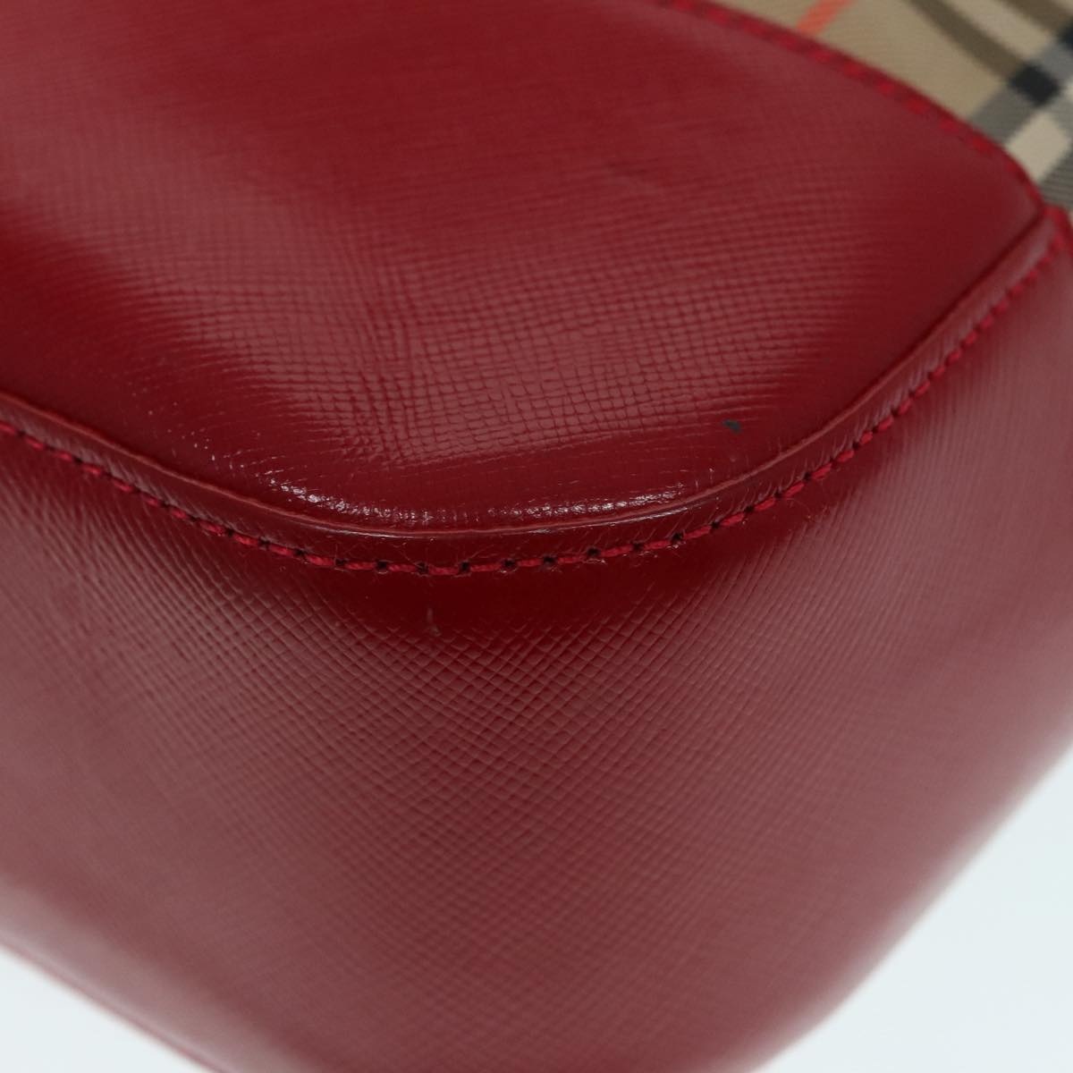 Burberry Nova Check Hand Bag Canvas Leather Beige Gold Red - 13