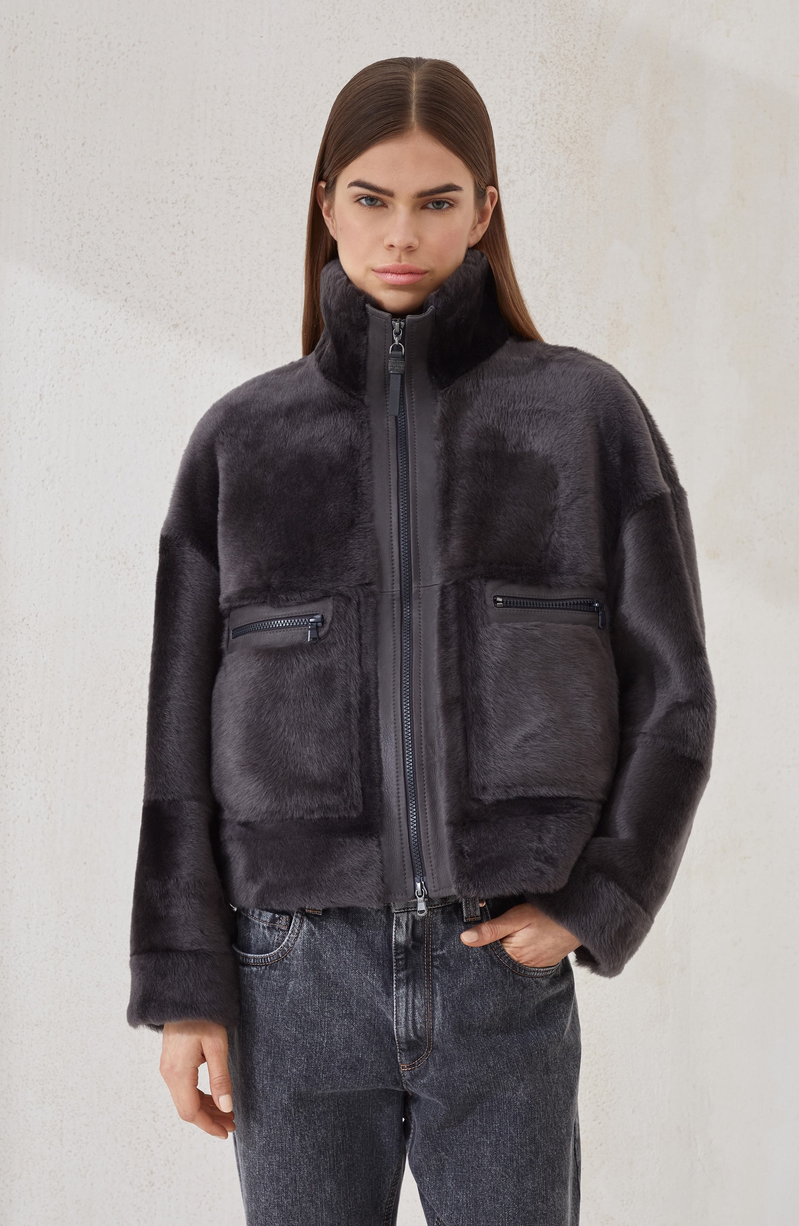 Brunello Cucinelli Shearling outerwear in Charcoal at Nordstrom - 2