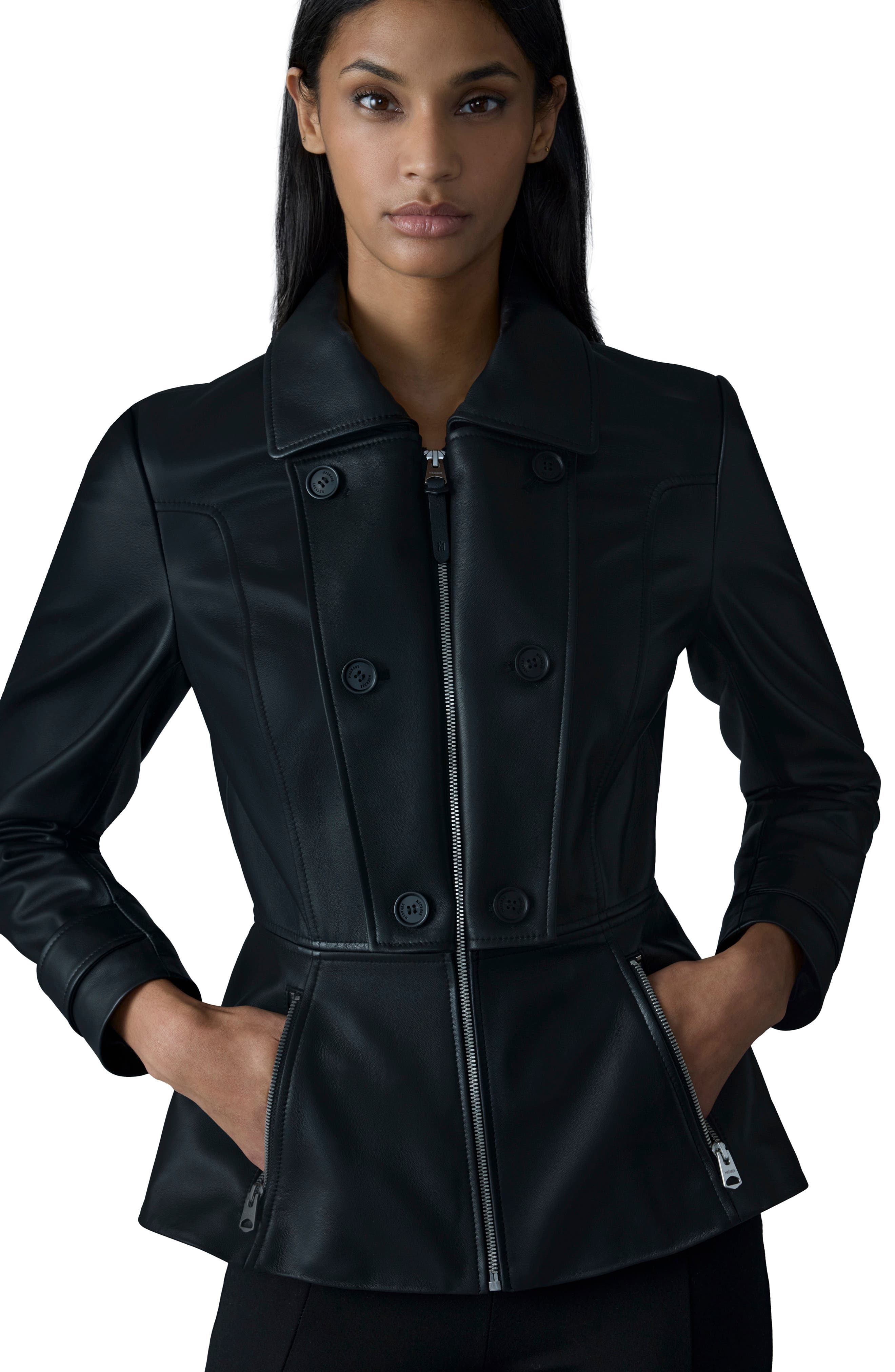 Mackage Barbara Leather Peplum Jacket in Black at Nordstrom - 3