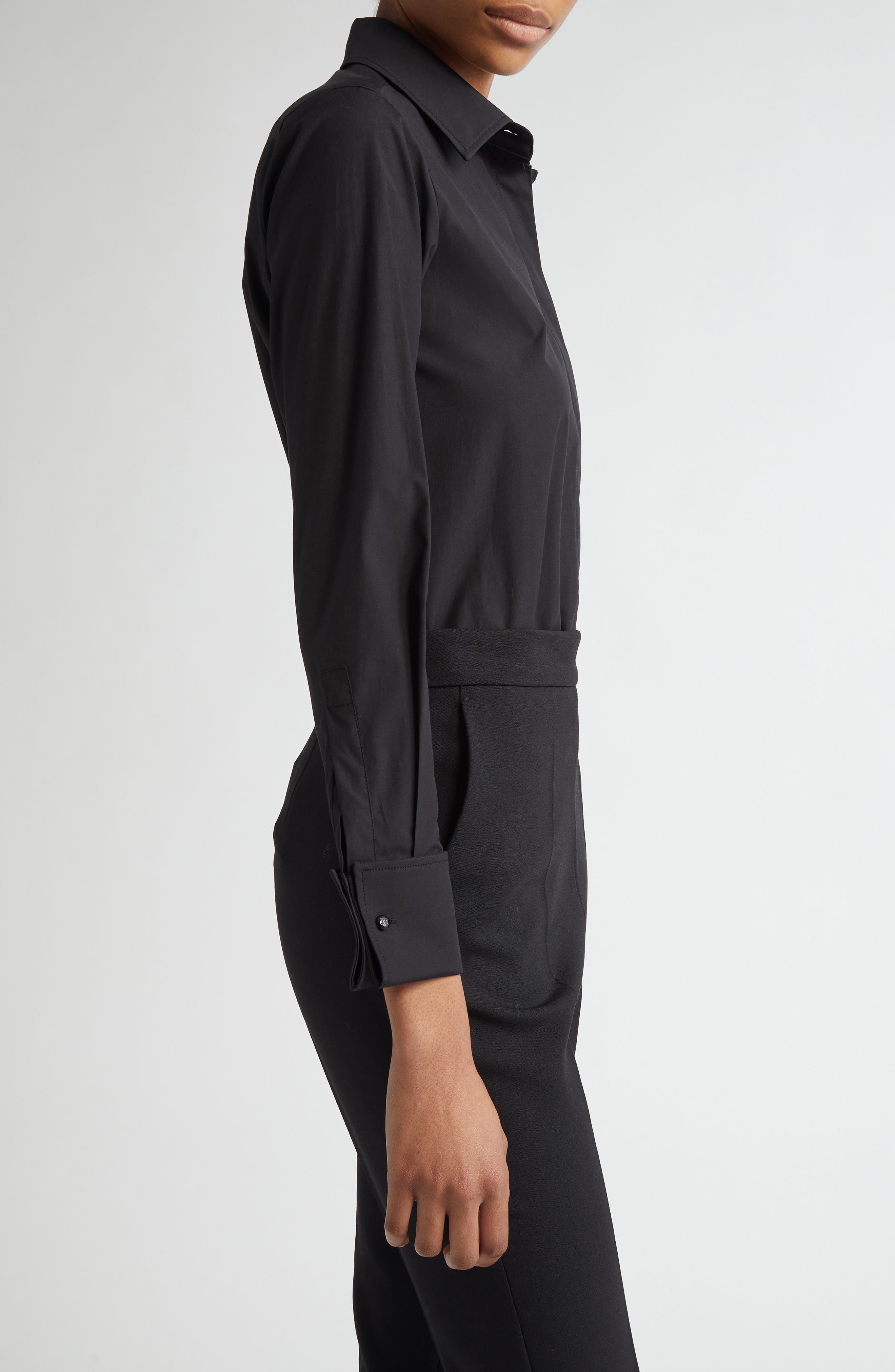 Max Mara Knut Stretch Cotton Button-Up Shirt in Black at Nordstrom - 3