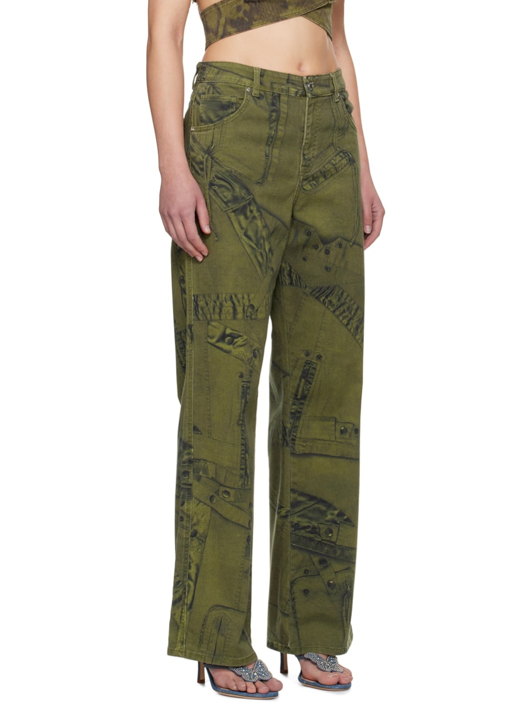 Khaki Printed Jeans - 2