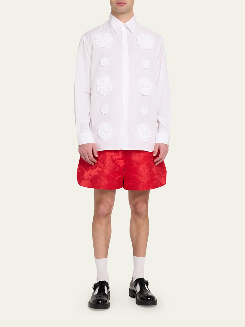 Simone Rocha Men's Red Satin Rose Split Hem Shorts outlook