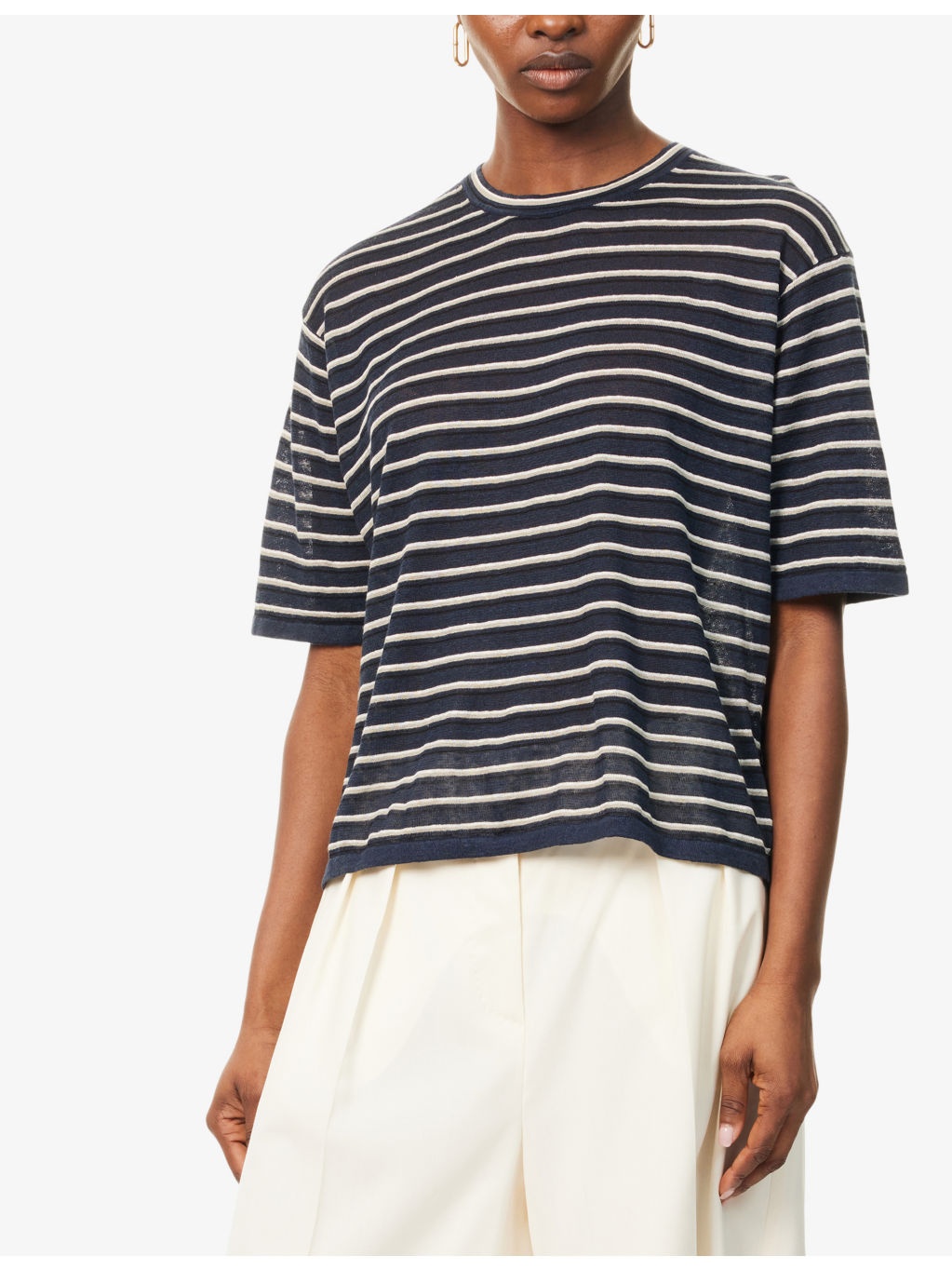 Striped Boyfriend Linen-Blend Knitted T-Shirt - 3
