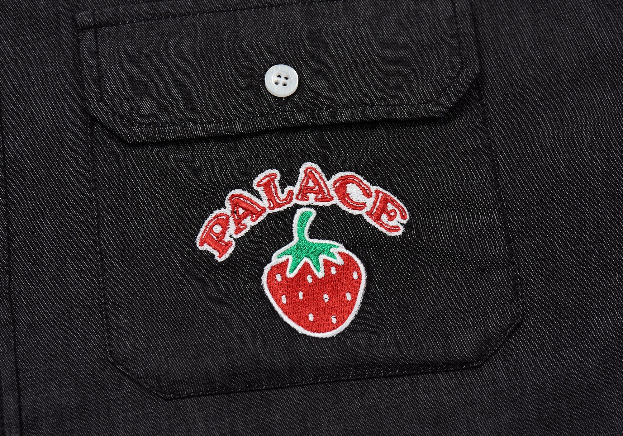 STRAWBERRY EMBROIDERY DENIM SHIRT BLACK - 3