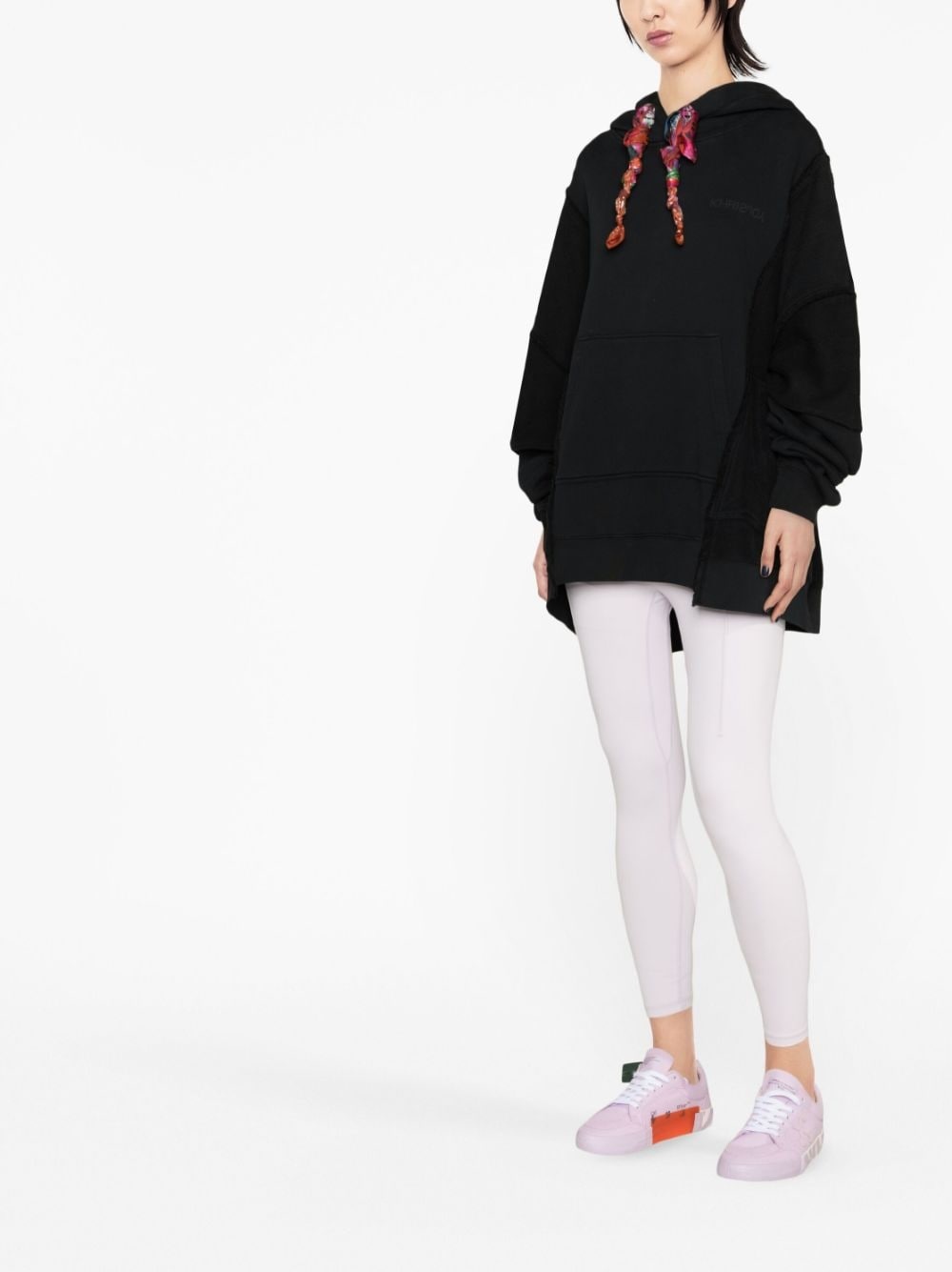 towelling-finish panelled cotton hoodie - 2
