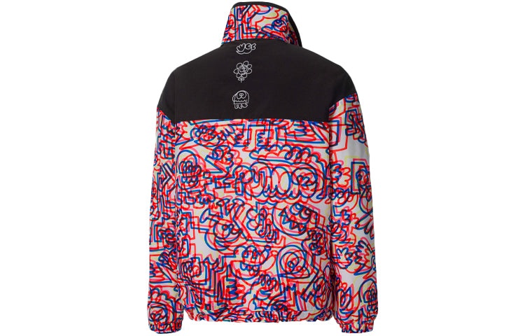 PUMA x Mr Doodle Crossover Graffiti Printing Contrasting Colors Cardigan Stand Collar Jacket Red 530 - 2