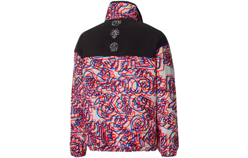 PUMA PUMA x Mr Doodle Crossover Graffiti Printing Contrasting Colors Cardigan Stand Collar Jacket Red 530 outlook
