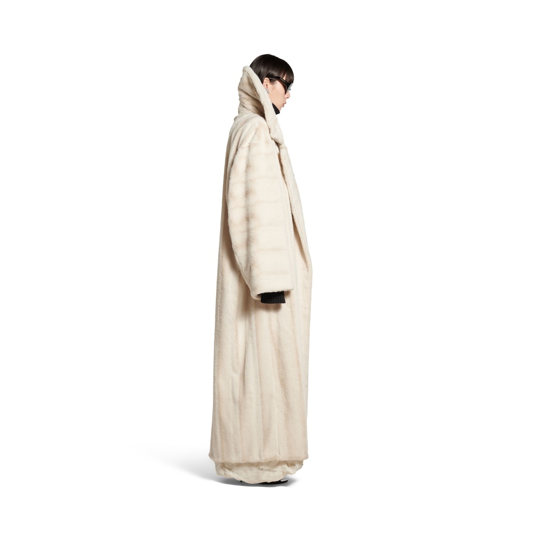 Women's High Collar Coat in Light Beige - 3