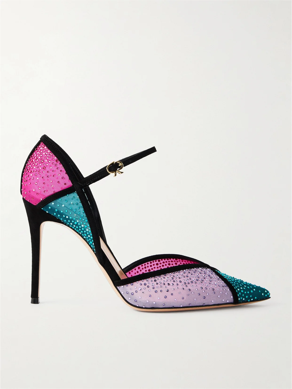 95 Suede-trimmed Crystal-embellished Mesh Pumps - 1