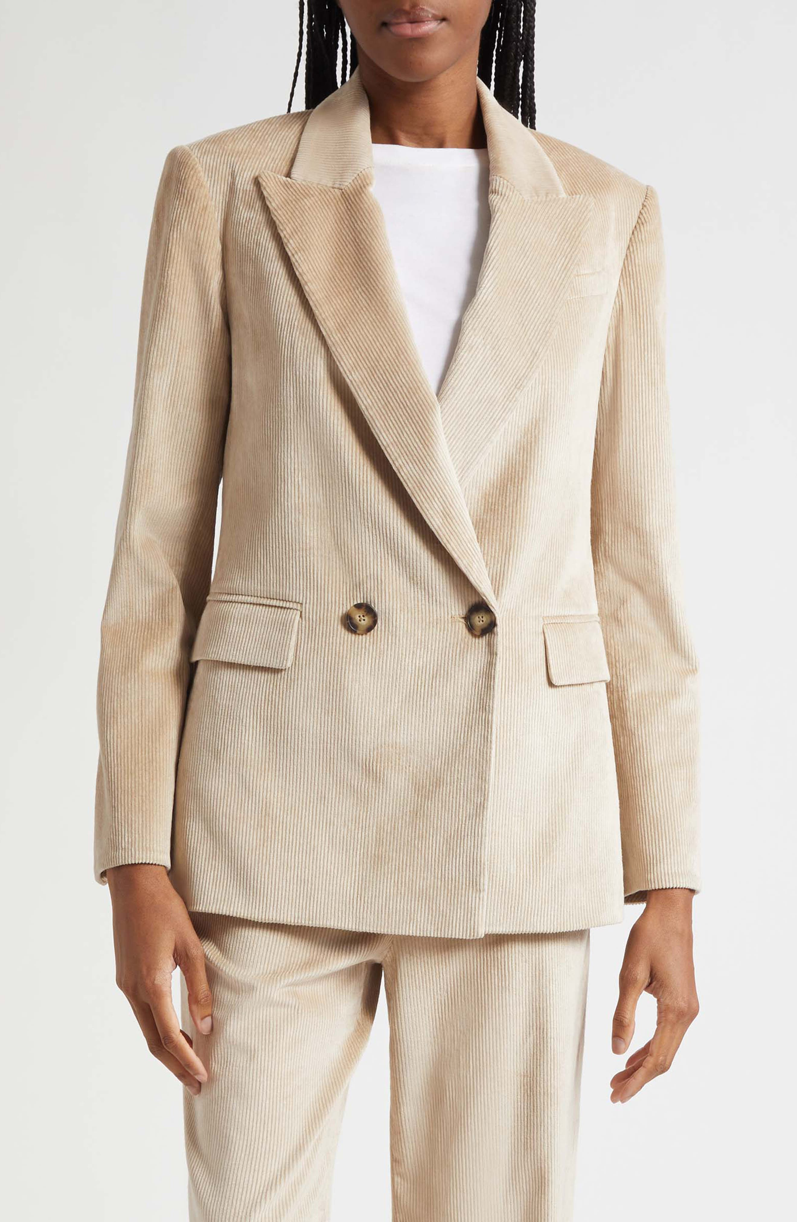Veronica Beard Sevyn Corduroy Double Breasted Dickey Jacket in Heathered Sand at Nordstrom - 3