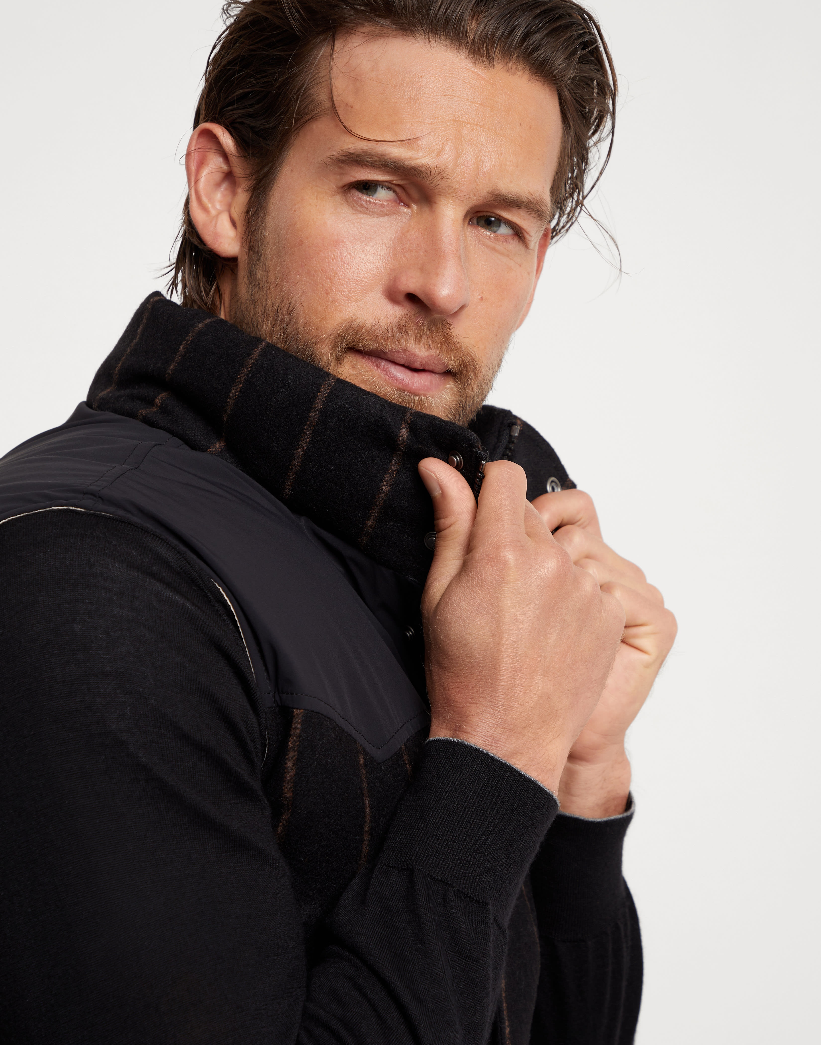 Alpaca and wool wide chalk stripe down vest - 3
