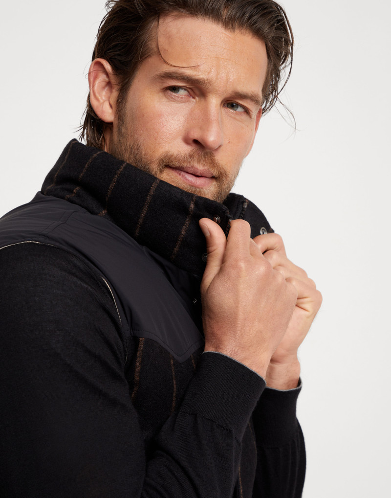 Alpaca and wool wide chalk stripe down vest 3