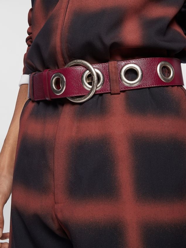 BURGUNDY CALFSKIN BELT WITH METAL EYELETS - 2