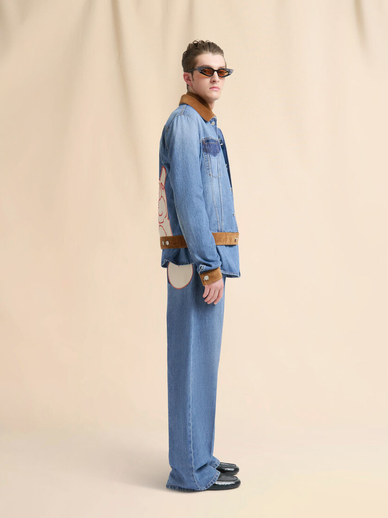 BLUE DENIM TRUCKER JACKET WITH PATCH ON BACK 6
