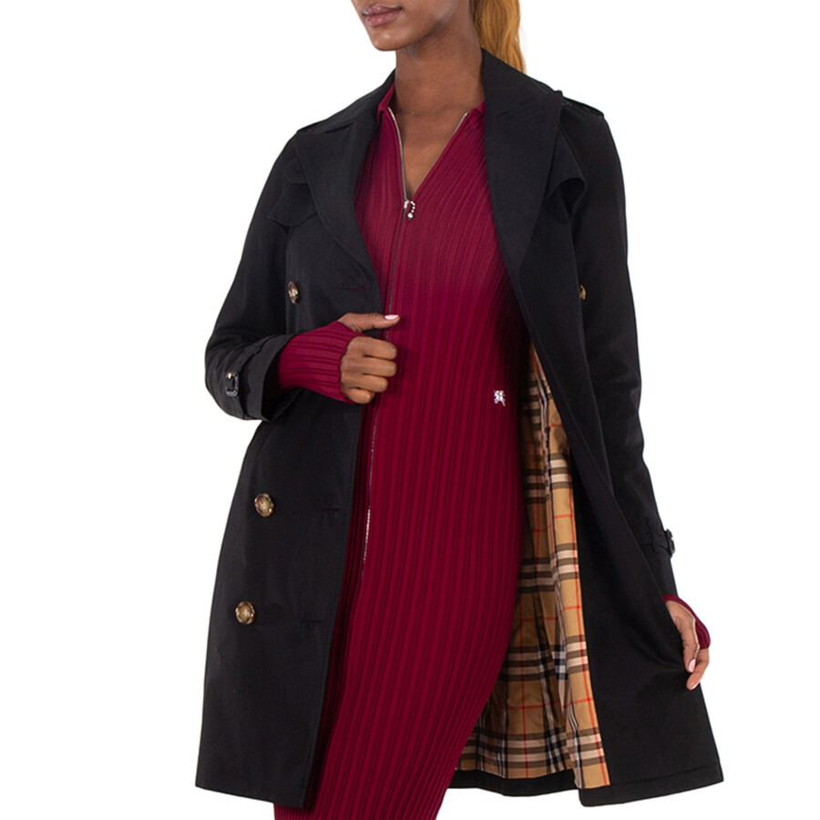 Burberry Ladies Black Double-breasted Belted Trench Coat - 3