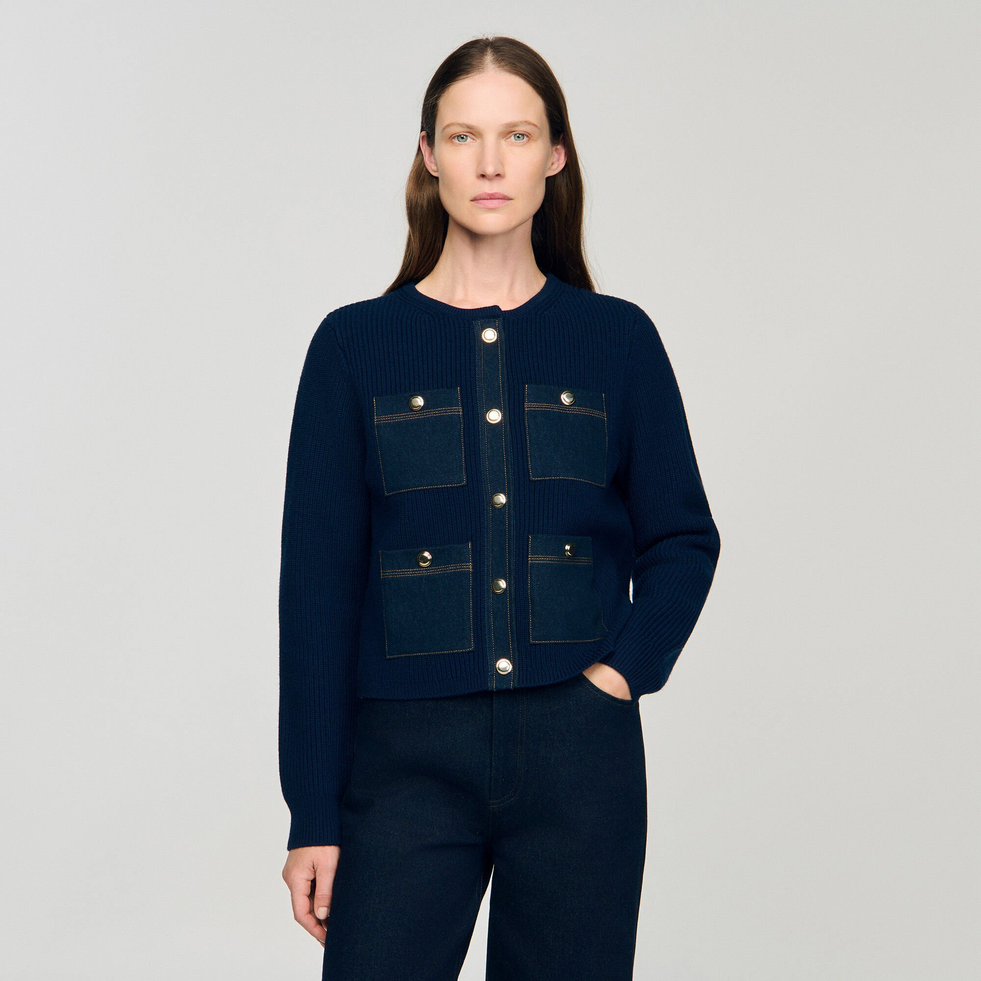 CARDIGAN WITH DENIM DETAILS - 4