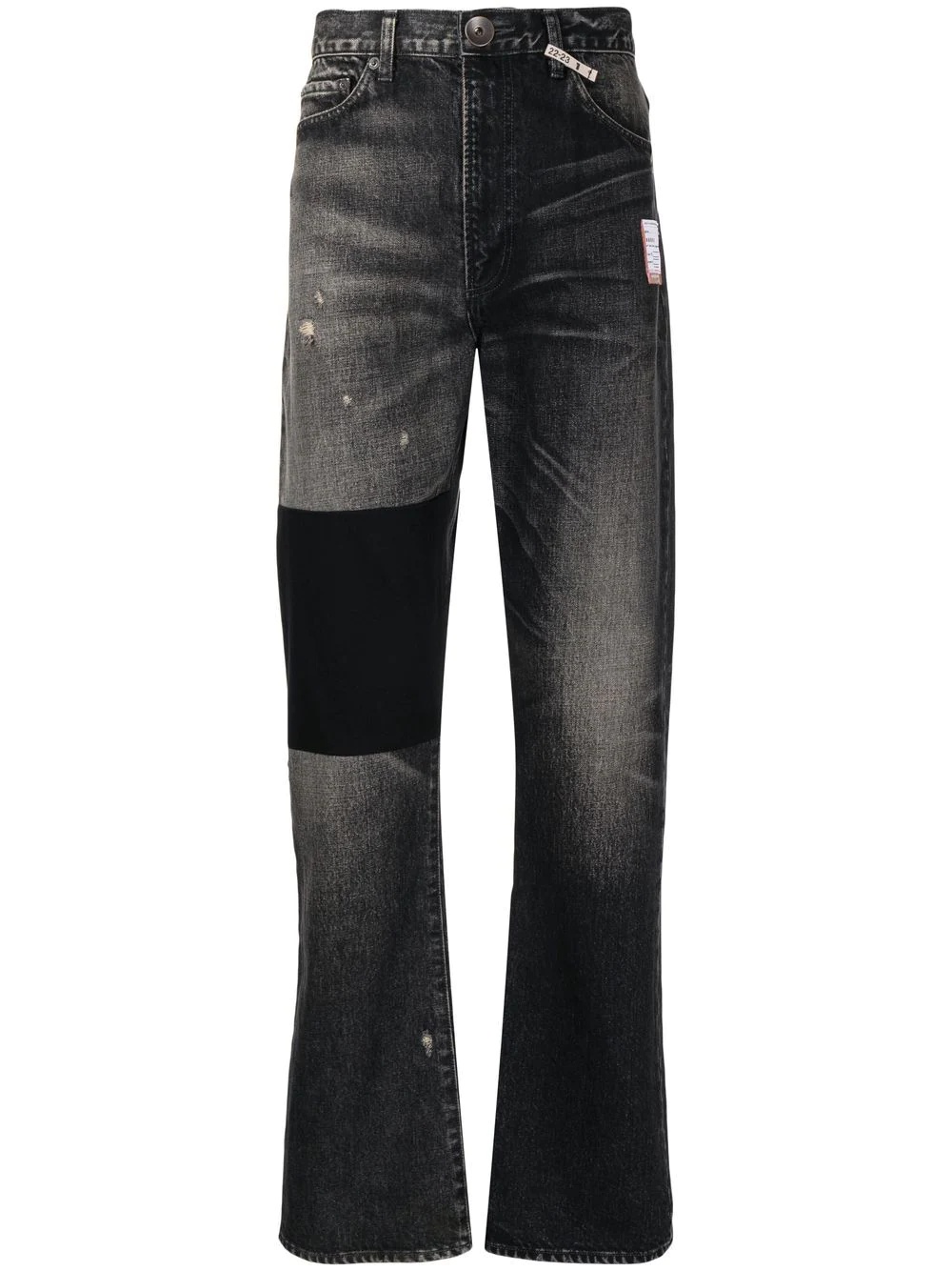 distressed patchwork straight-leg jeans - 1