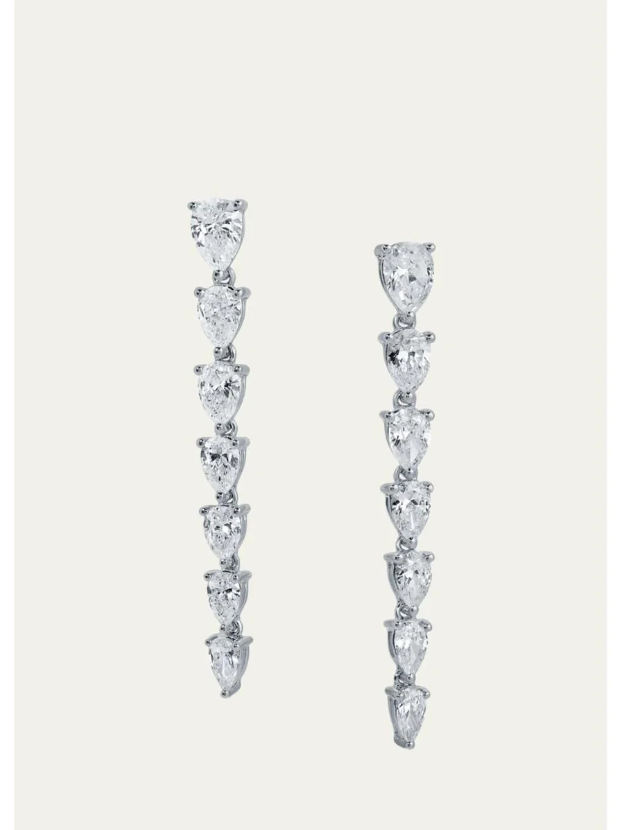 18K White Gold Sept Graduated Pear Diamond Drop Earrings - 1