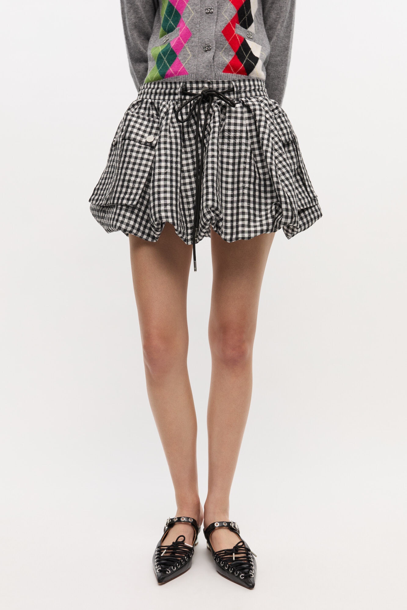 CRINKLED CHECK MINI BUBBLE SKIRT - 3