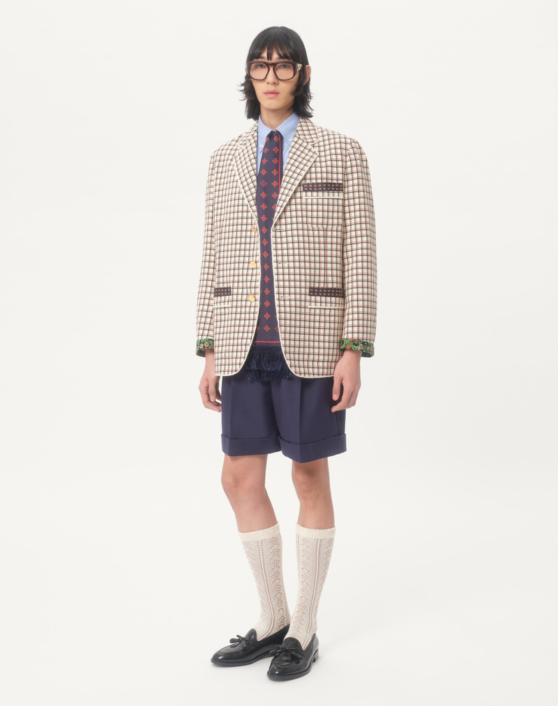 Valentino SINGLE-BREASTED COTTON JACKET WITH CHECK PATTERN AND PRINTED EDGES outlook
