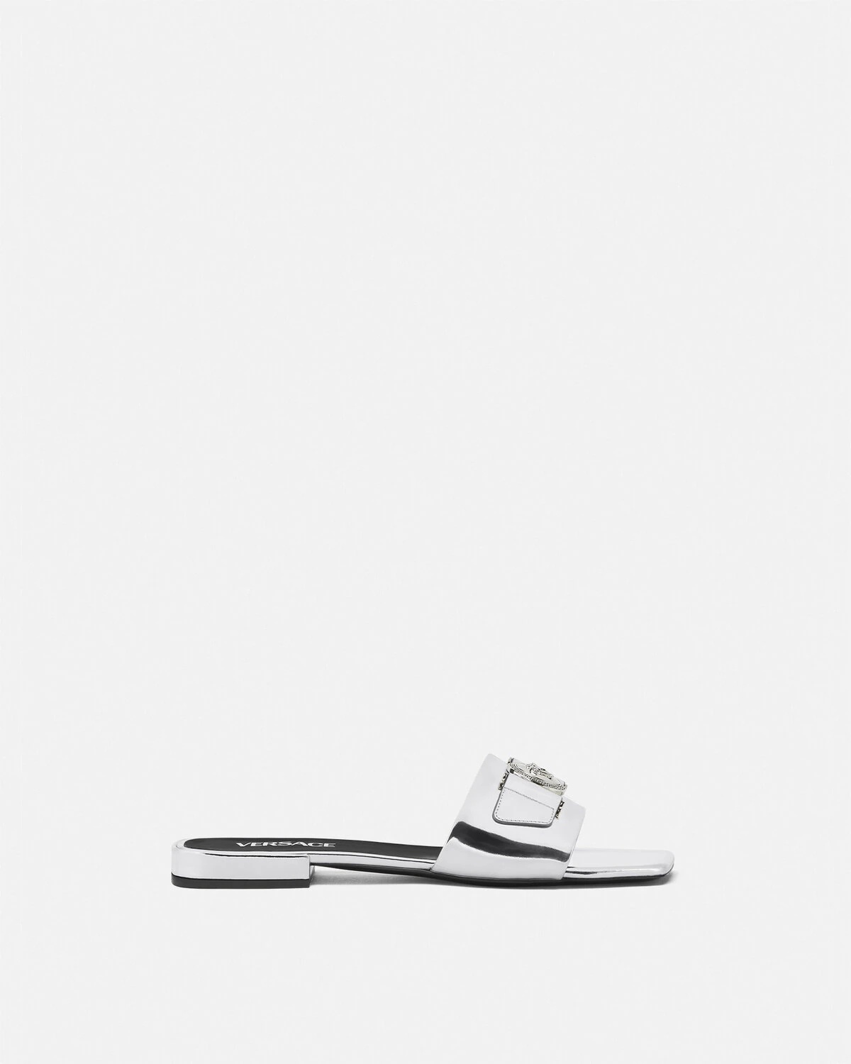 Medusa Buckle Metallic Flat Sandals - 1