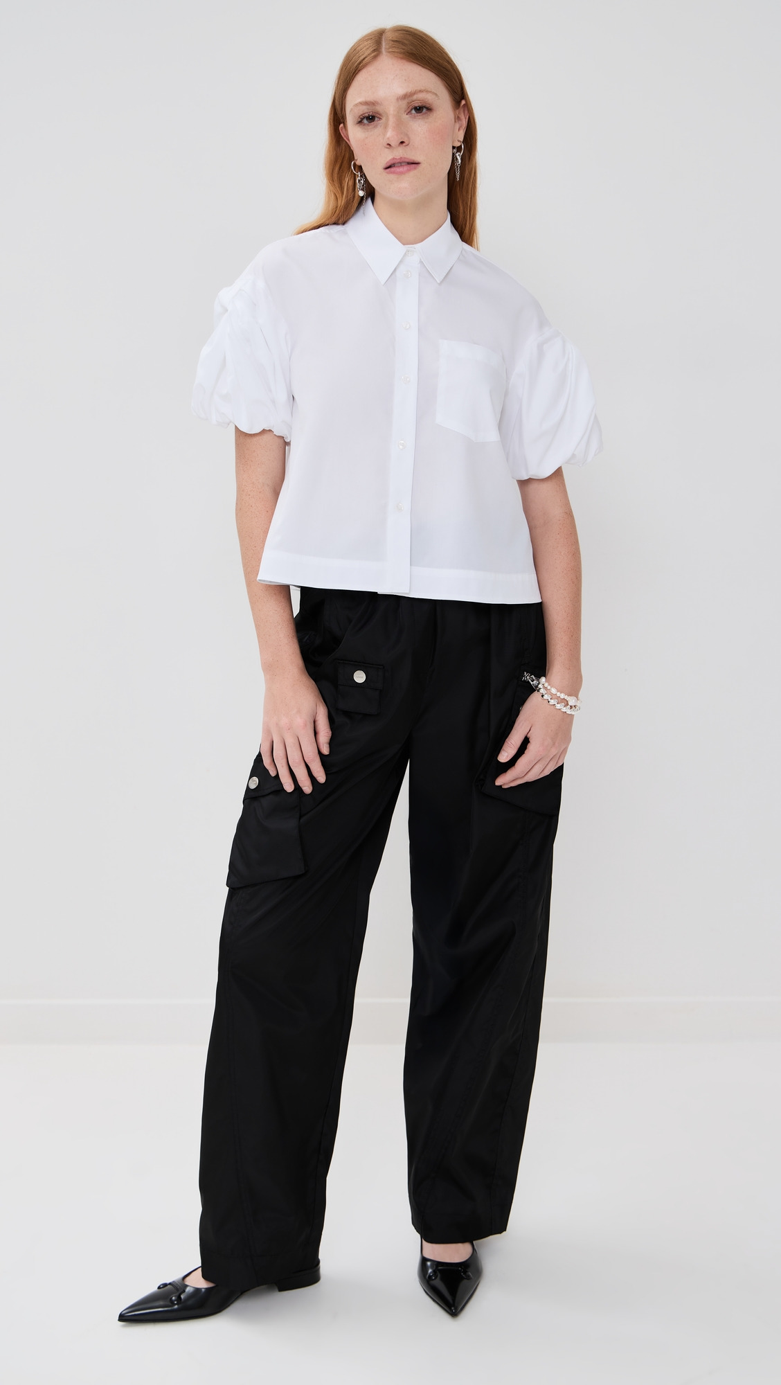 Cropped Puff Bow Sleeve Shirt - 4