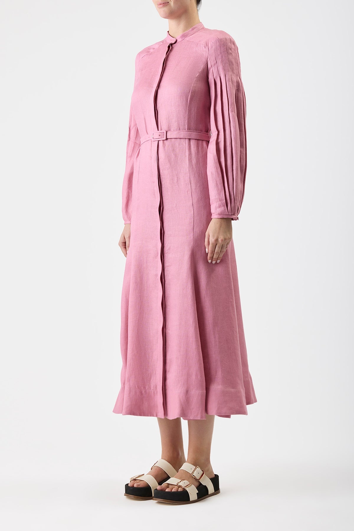 Lydia Dress with Slip in Rose Quartz Linen - 3