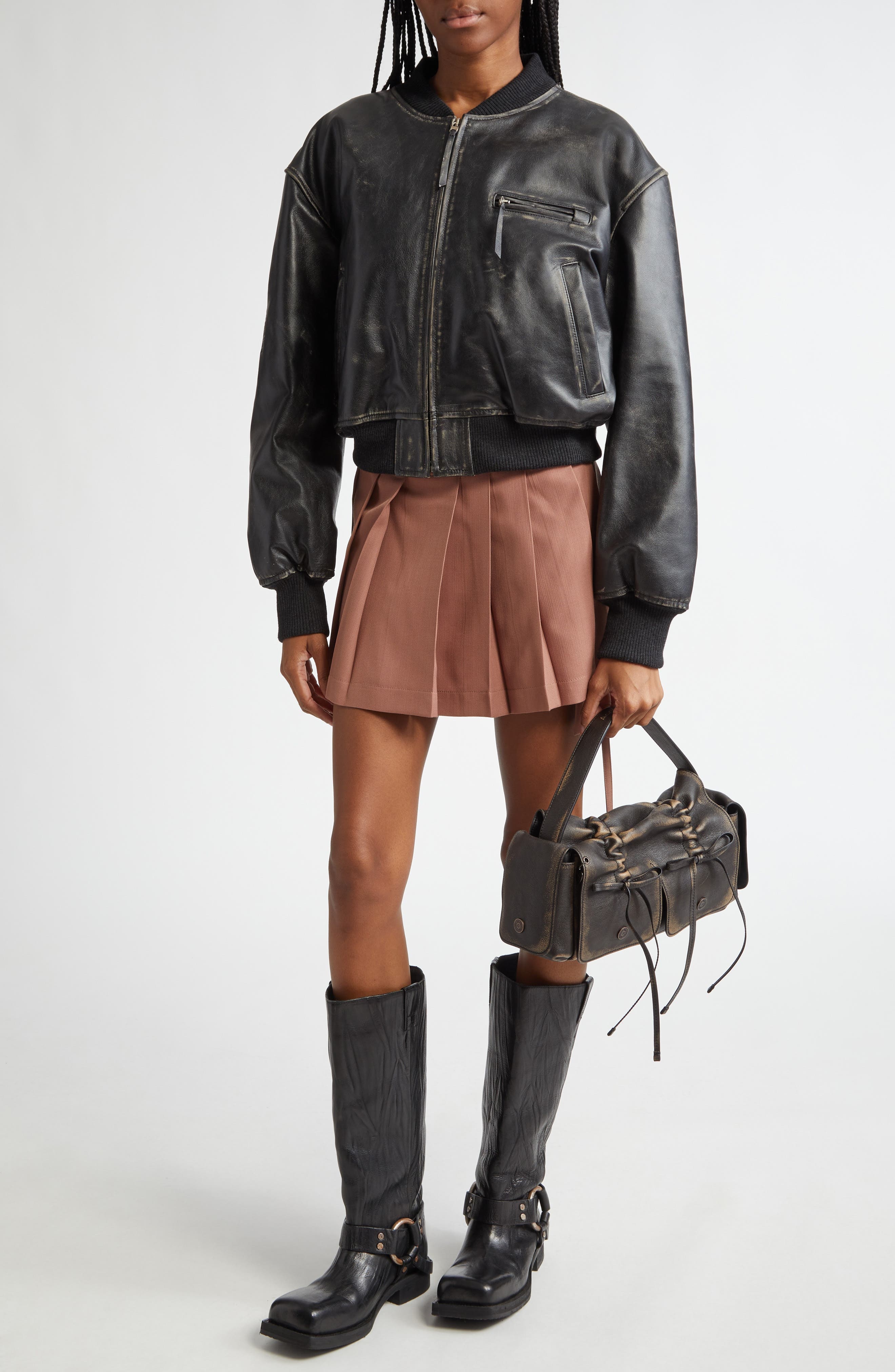 Acne Studios Leather Bomber Jacket in Black at Nordstrom - 2