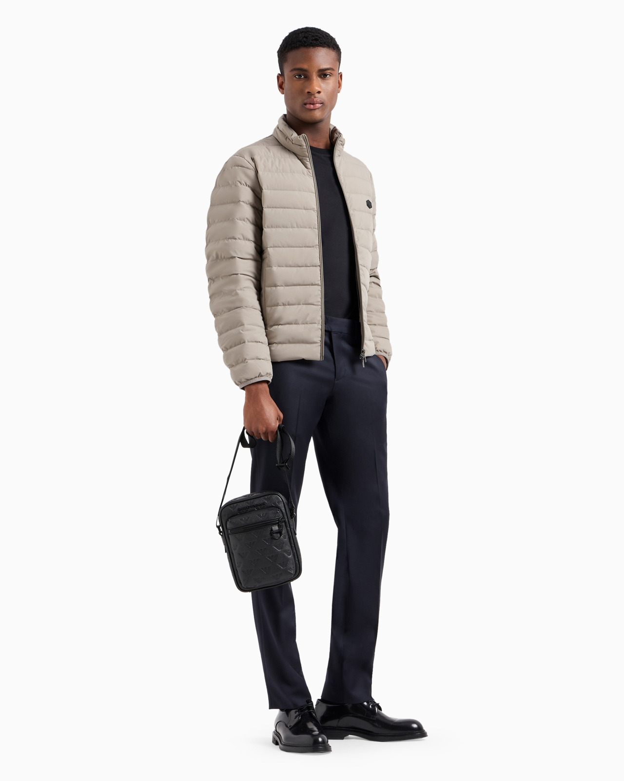 Quilted nylon full-zip down jacket with eagle logo patch - 4