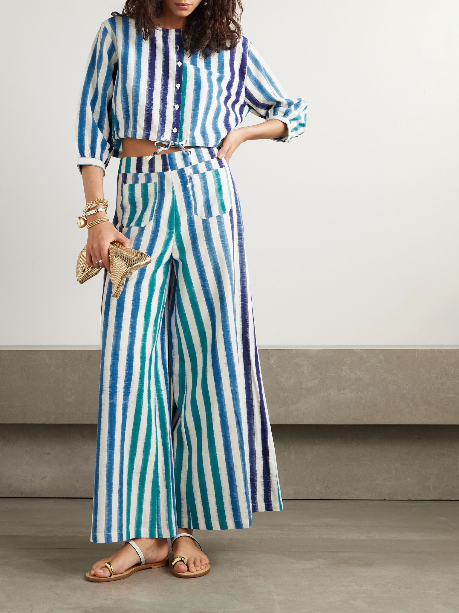 Jinny cropped striped cotton blouse Blue - 2