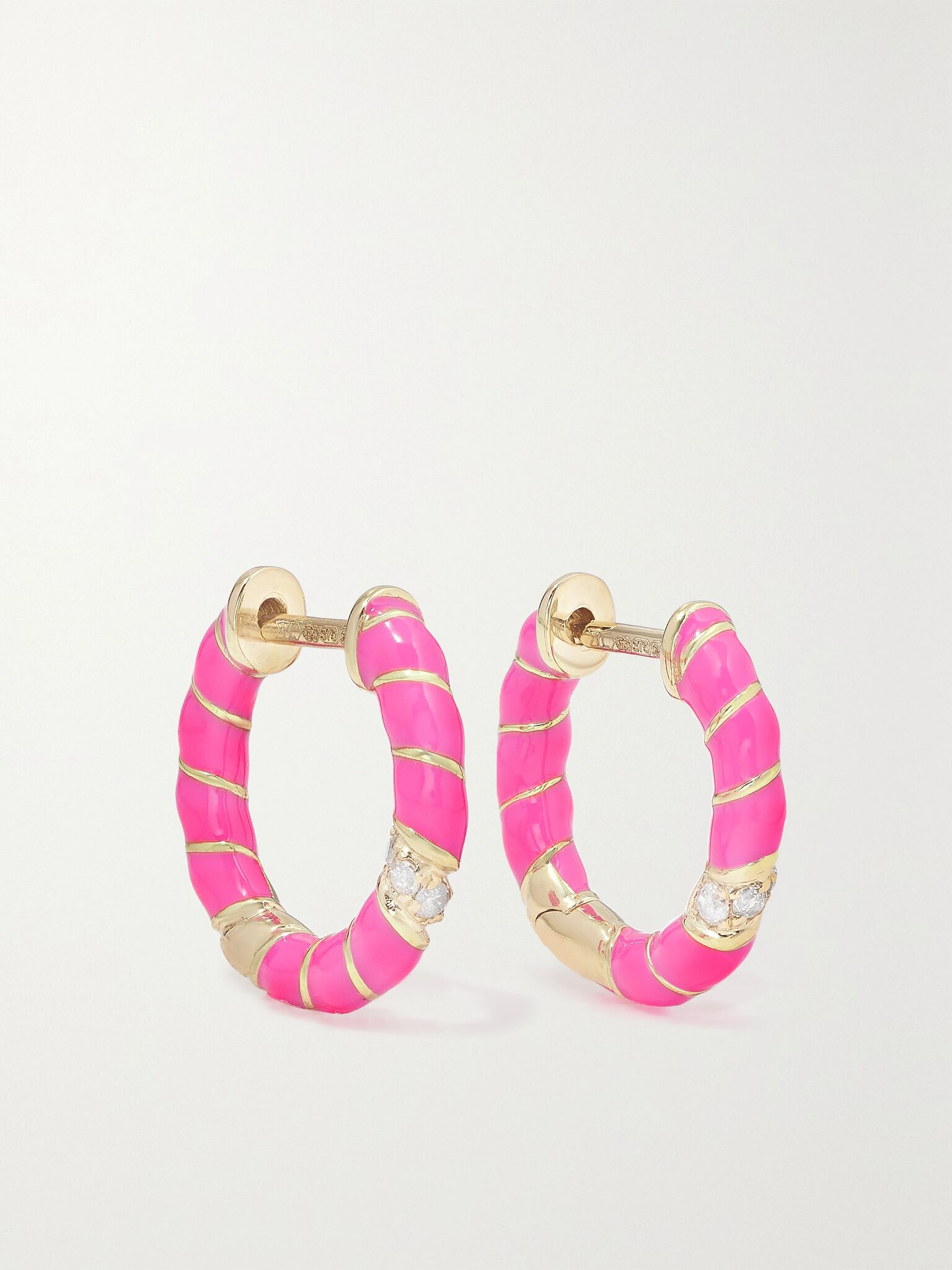 9-karat gold, enamel and diamond hoop earrings Pink - 1