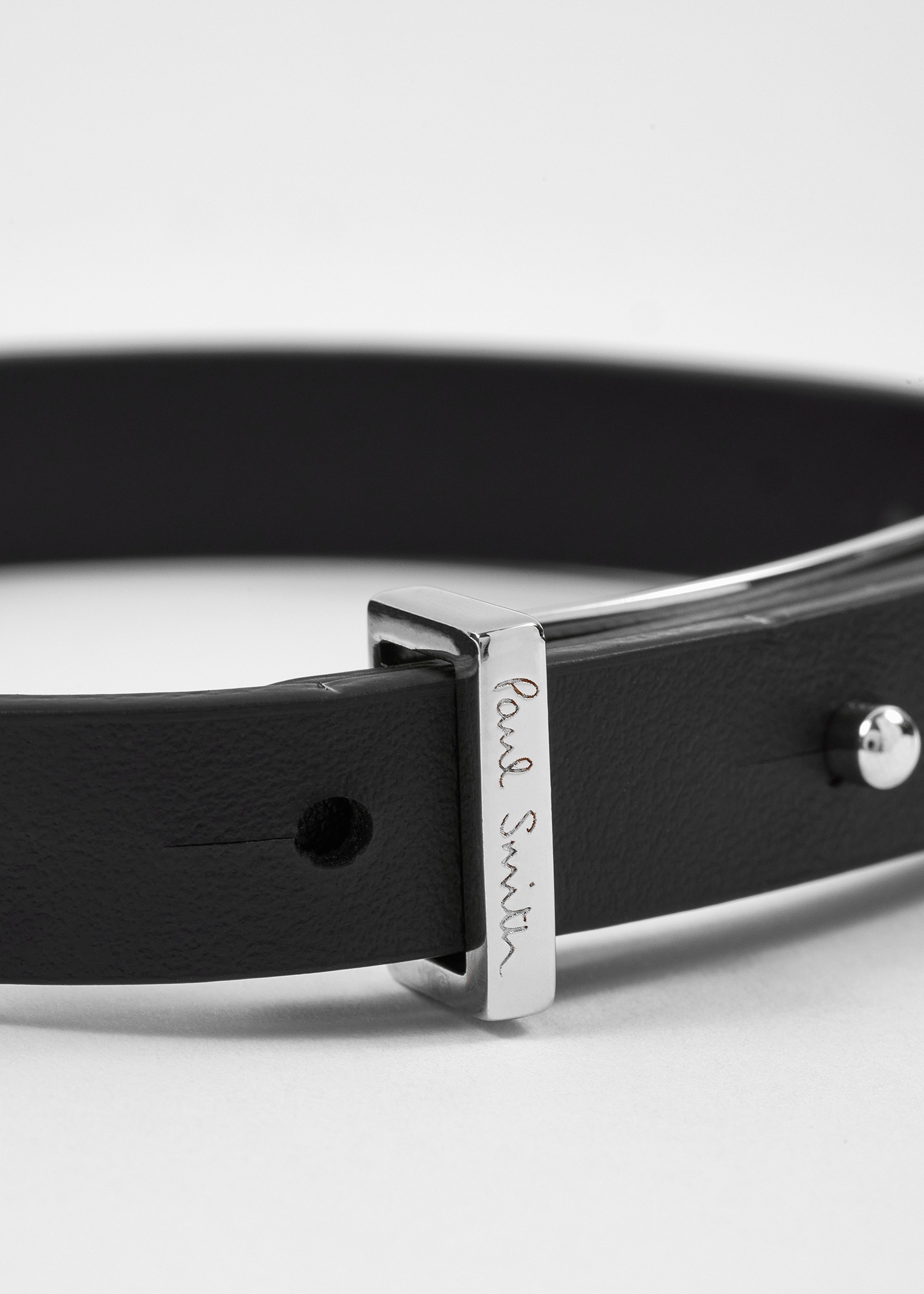 Black Signature Buckle Leather Bracelet - 3