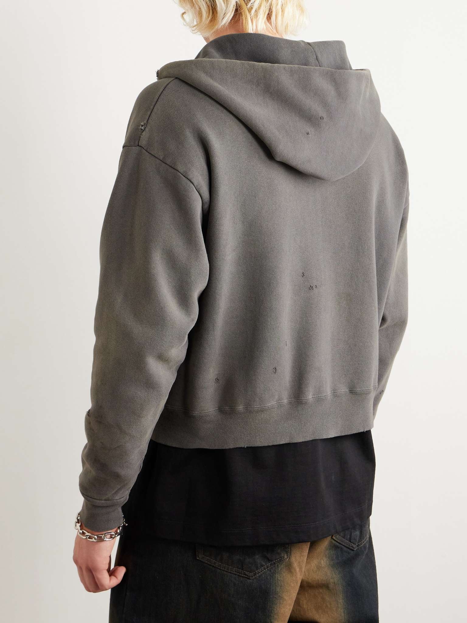 SAINT M×××××× Zip Parka Damage Sweatshirt Black | thewebster