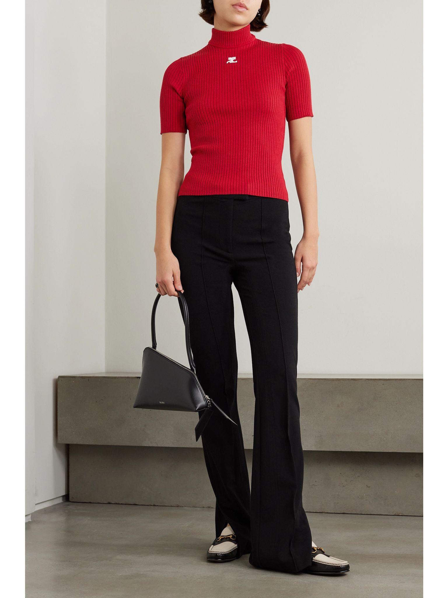 Embroidered ribbed-knit top Red - 2