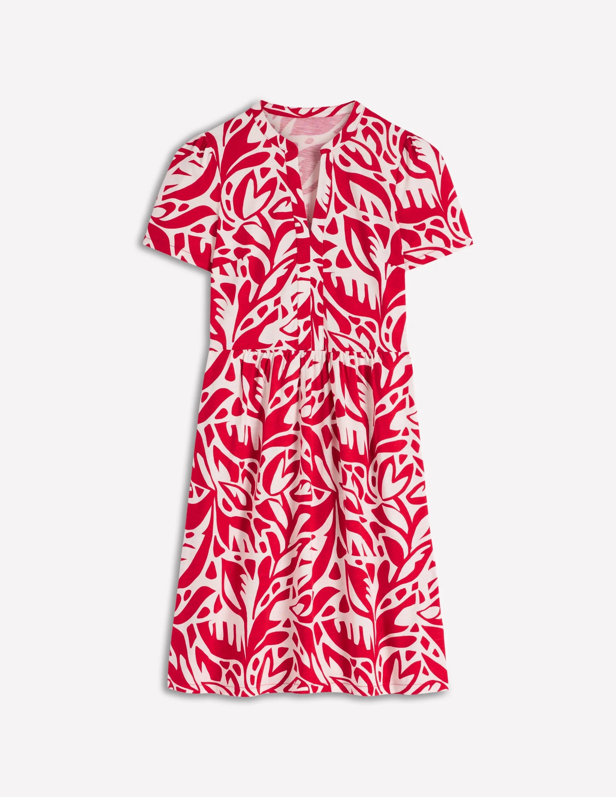 Naomi Short Jersey Dress-Merida Red, Leafy Cascade Mono - 1