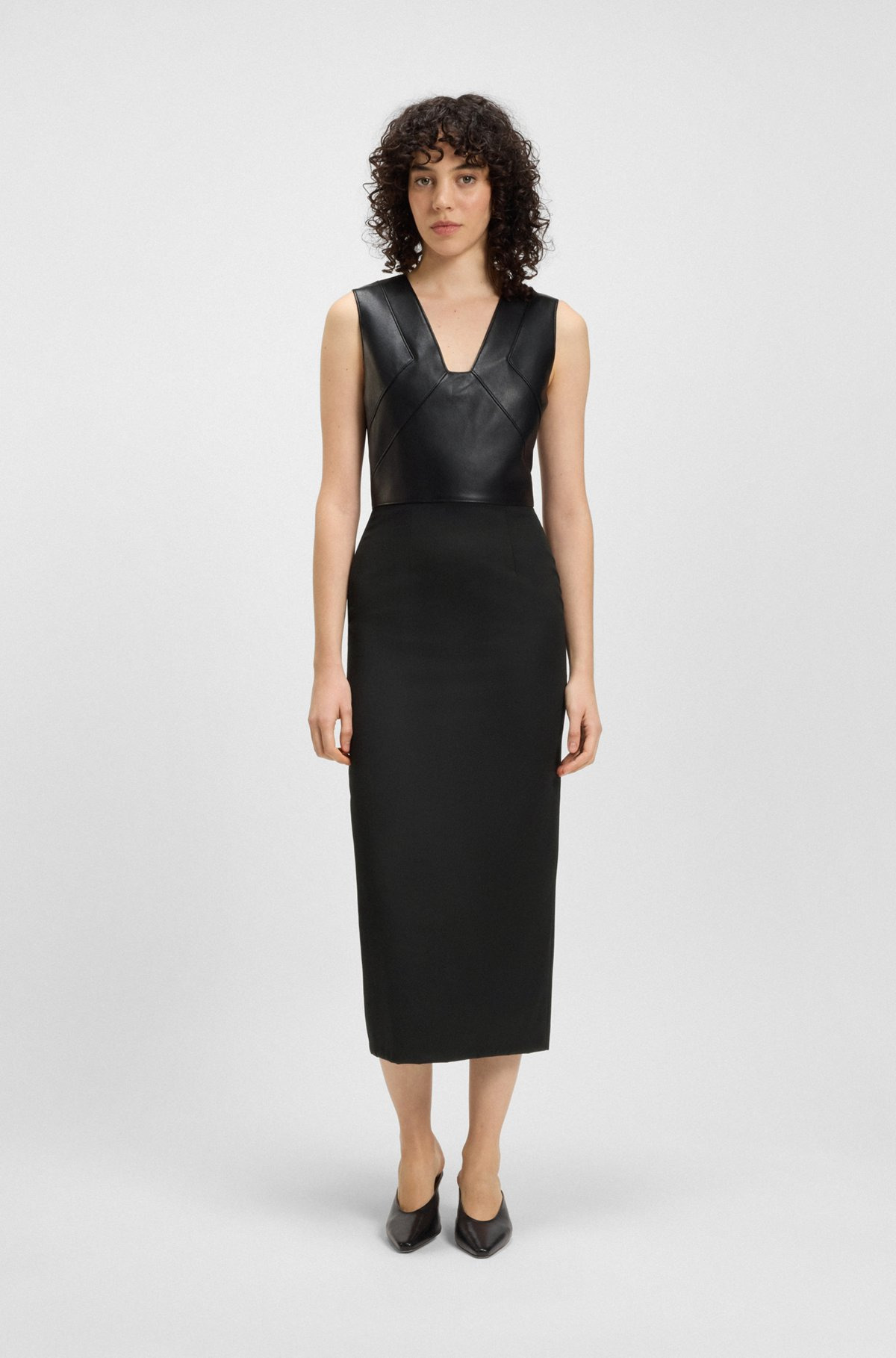 VIRGIN-WOOL DRESS WITH LEATHER BODICE - 2