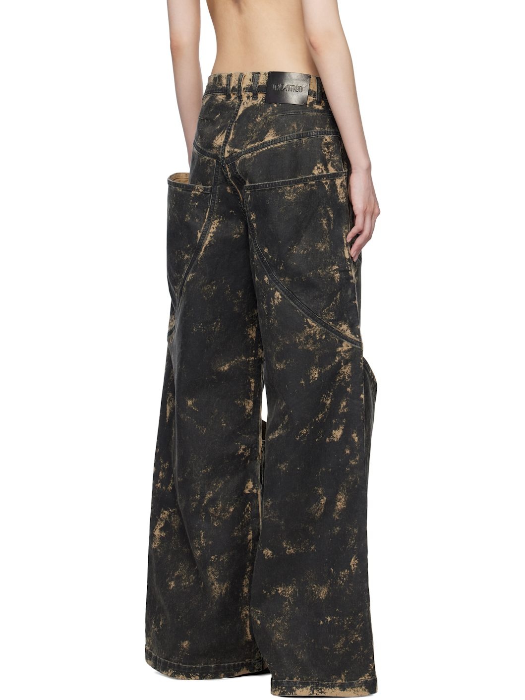 Black & Beige Long Jeans - 3