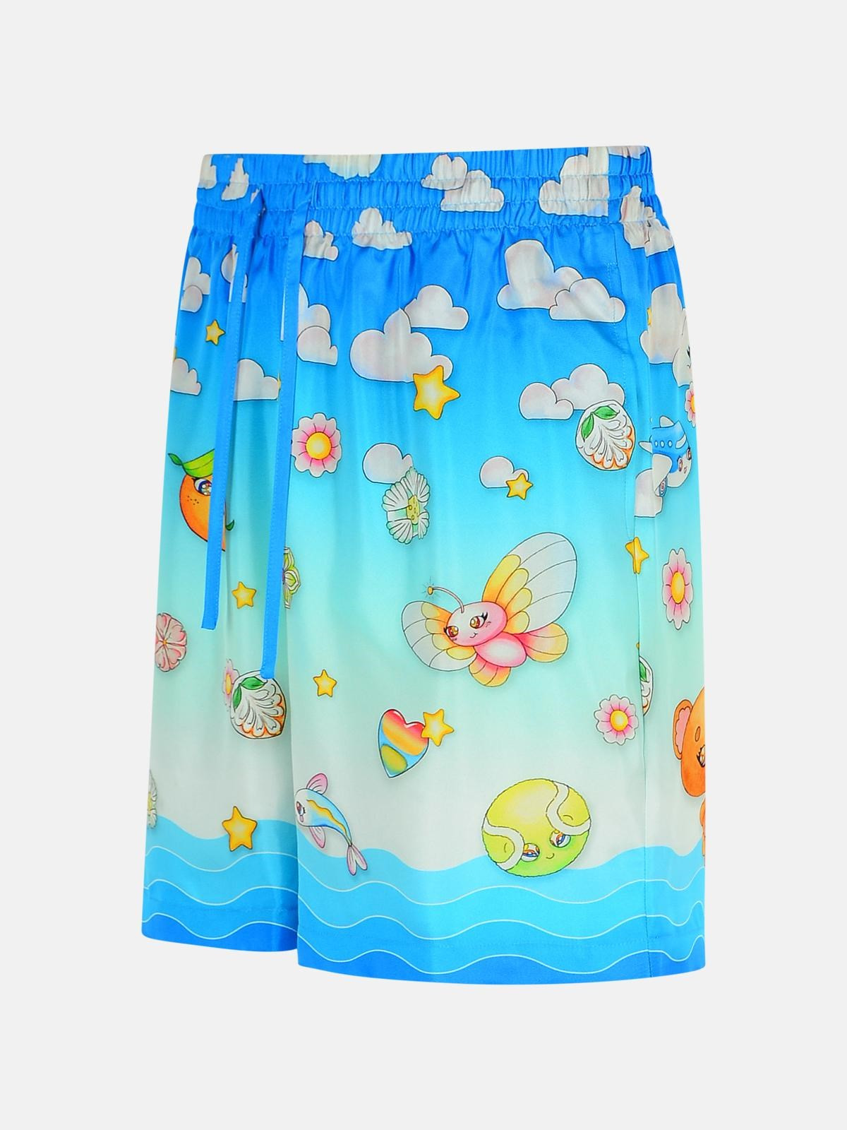 'KAWAII' BLUE SILK BERMUDA SHORTS - 2