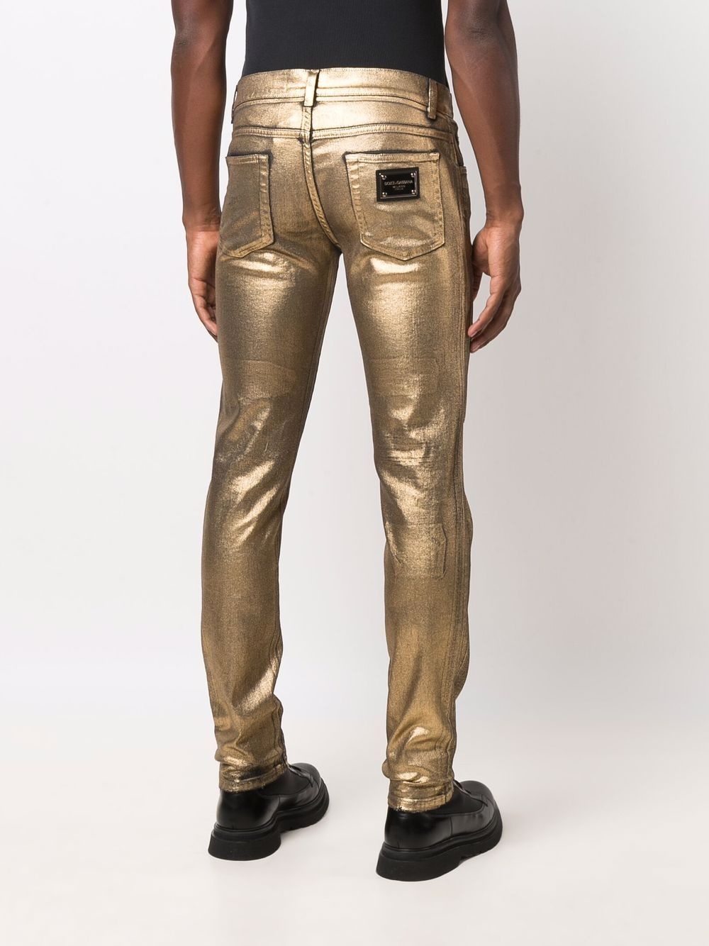 metallic-finish distressed trousers - 4