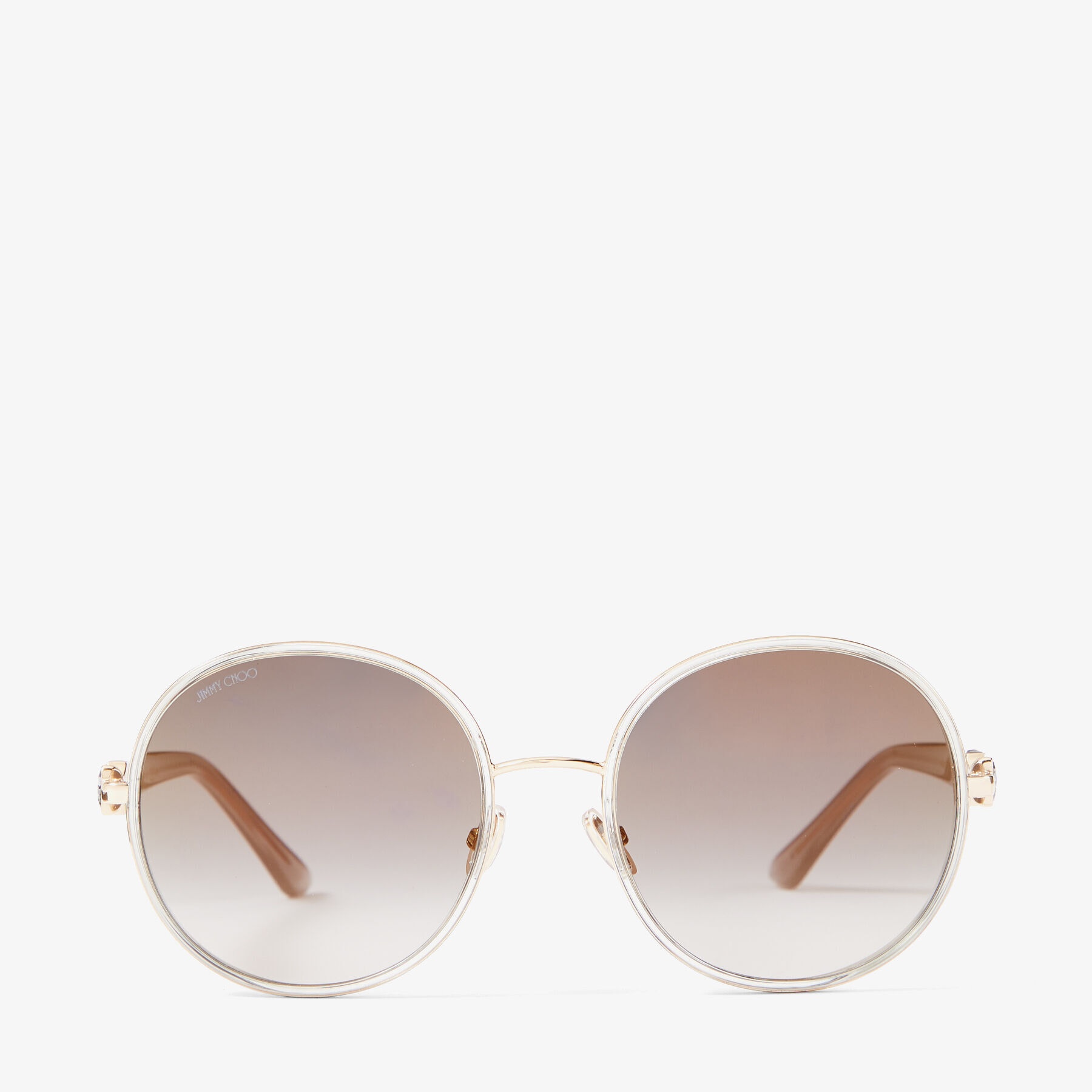 Pam
Rose Gold and Grey Round-Frame Sunglasses with Swarovski Crystals - 1