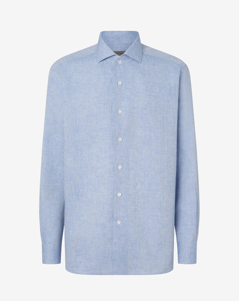 Light blue pure chambray linen shirt 1